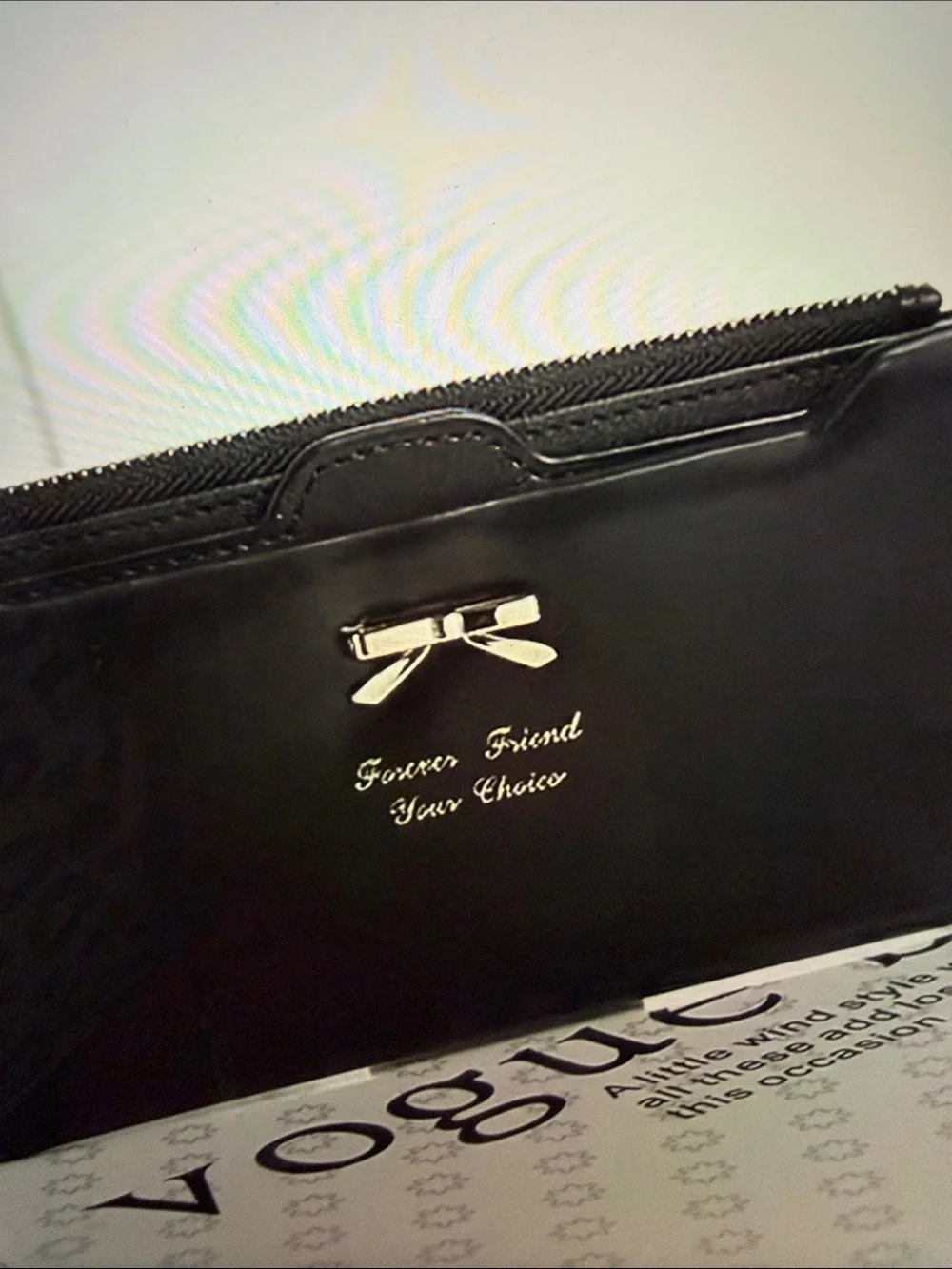 ❣️5/$25❣️ Forever Friend Black Bow Zip Wallet. 🆕